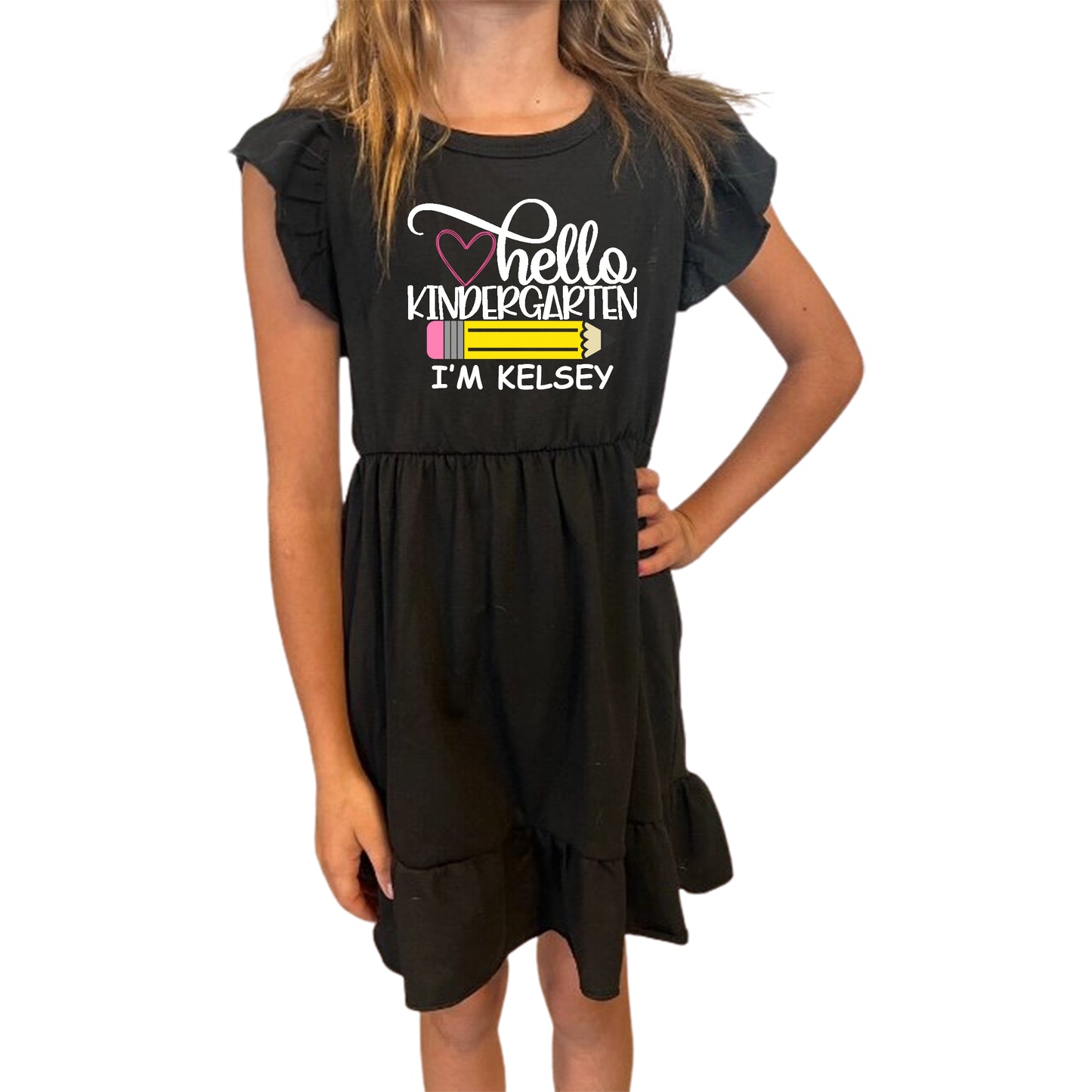 Hello Kindergarten Girls Black Ruffle Dress