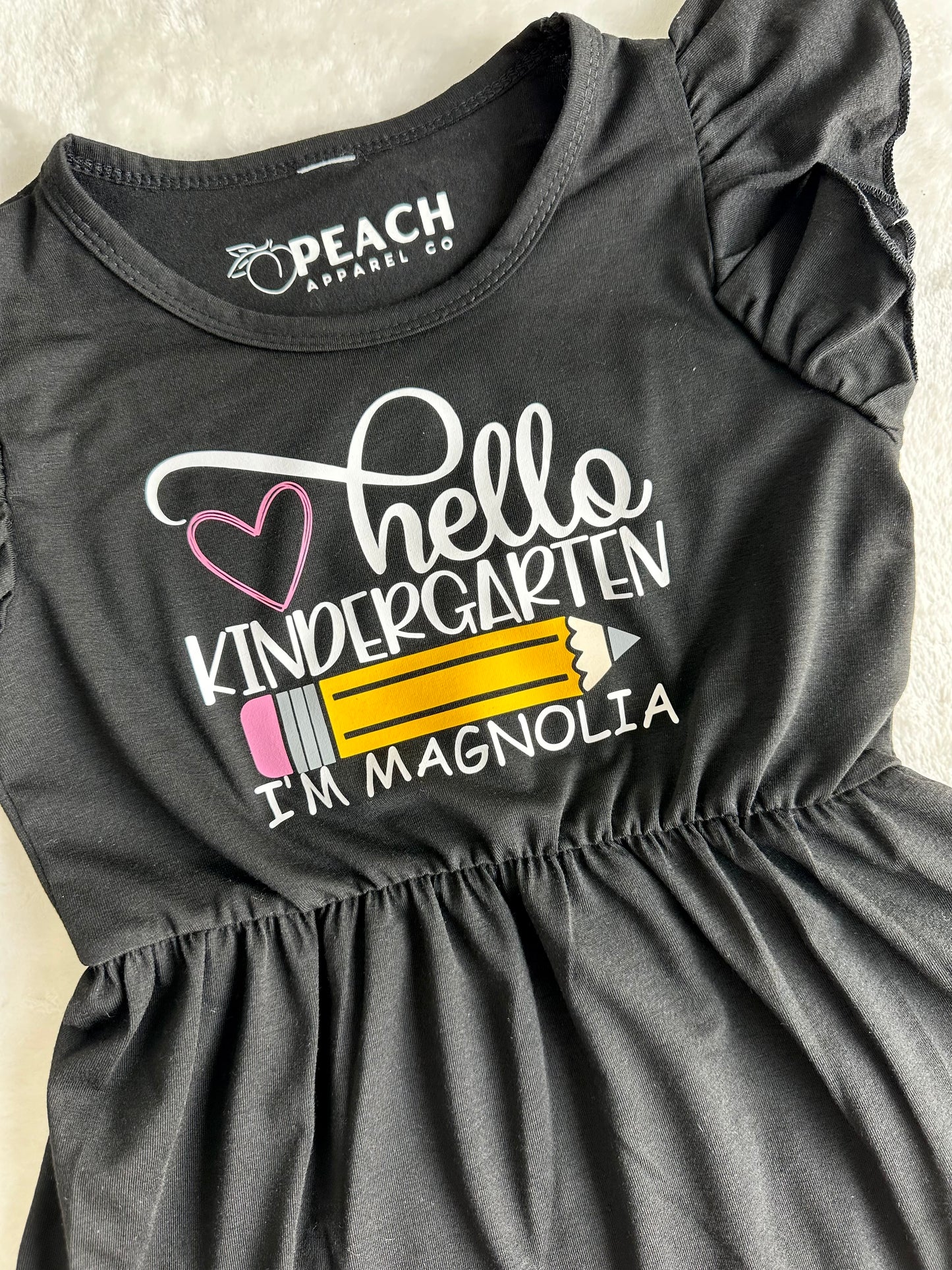 Hello Kindergarten Girls Black Ruffle Dress