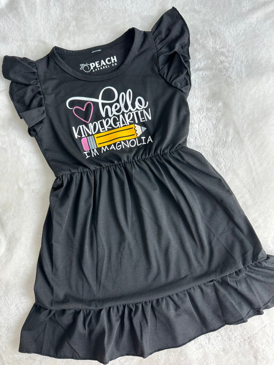 Hello Kindergarten Girls Black Ruffle Dress